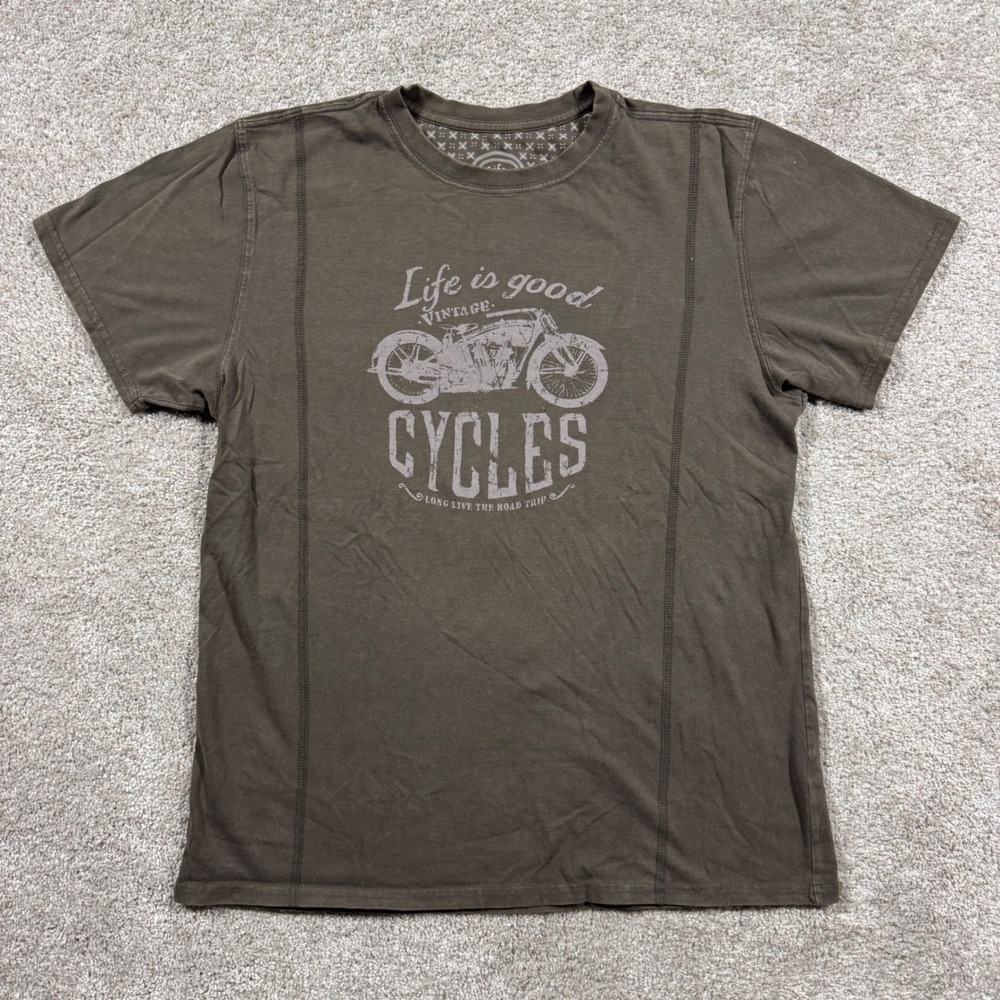 Life is Good Mens Vintage Cycles Graphic T-Shirt Slim Fit Brown Gray Large